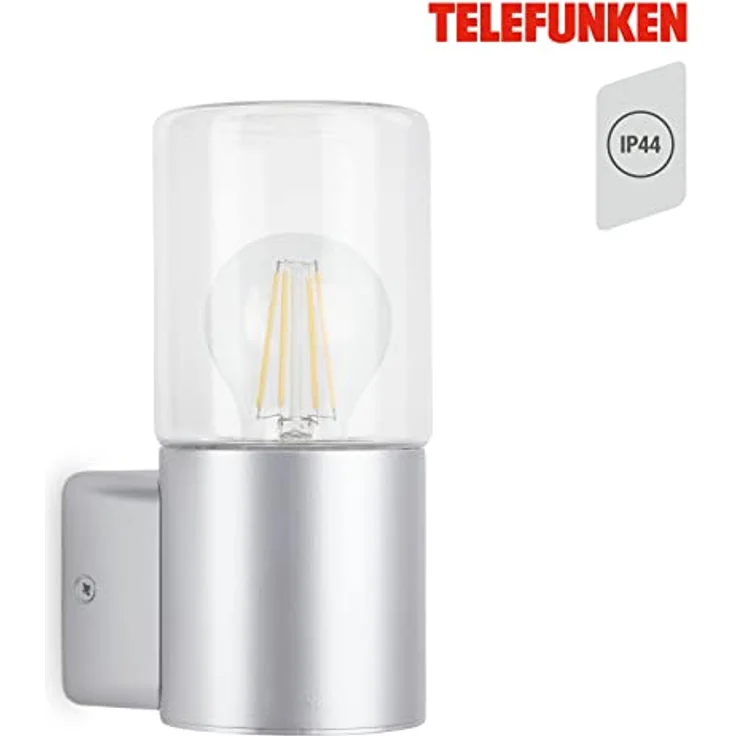 TELEFUNKEN Außenleuchte 320504TF, Wandleuchte IP44 mit E27 Fassung, max. 12W, Silberfarbig, 195x85x110 mm – Bild 2