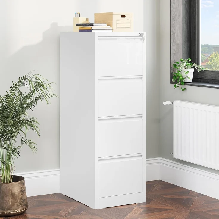 YITAHOME Aktenschrank mit 4 Abschließbaren Schubladen, Kippsicherer Rollender Aktenschrank mit Rädern für das Büro zu Hause, Unter-Pult-Aktenschränke, weiß, 62 x 45.8 x 133 cm – Bild 6