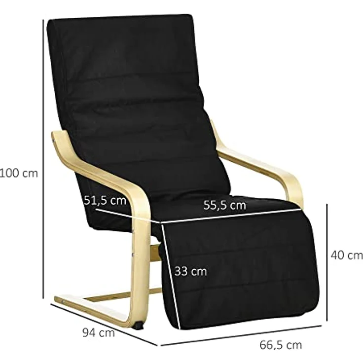 HOMCOM Relaxsessel Relaxstuhl mit Verstellbarem Fußteil (Ruhesessel, 1-St, Ruhestuhl), Schwarz 66,5 x 94 x 100 cm – Bild 4