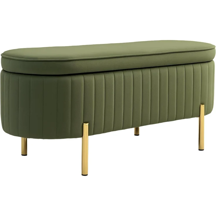 HOMCOM Sitzbank mit Stauraum Polsterbank mit Klappdeckel, Samtoptik (Sitztruhe, 1-St, Truhenbank), für Flur, Wohnzimmer, Schlafzimmer 108 x 44 x 43,5 cm, Grün – Bild 1