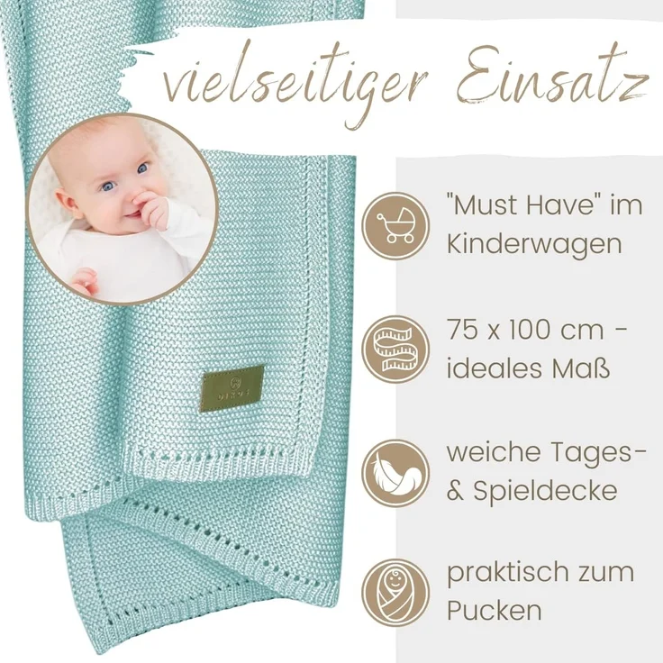 Babydecke DIKOS® Babydecke aus *100%* Bio Baumwolle atmungsaktiv clean, DIKOS, PREMIUM Qualität atmungsaktiv, nachhaltig, plastikfrei, kuschelweich – Bild 4