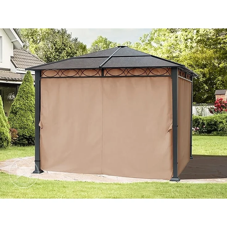 Gartenpavillon 3x3 m wasserdicht ALU Deluxe Pavillon mit 4 Seitenteilen Partyzelt in taupe lichtdurchlässiges PC Dach – Bild 3
