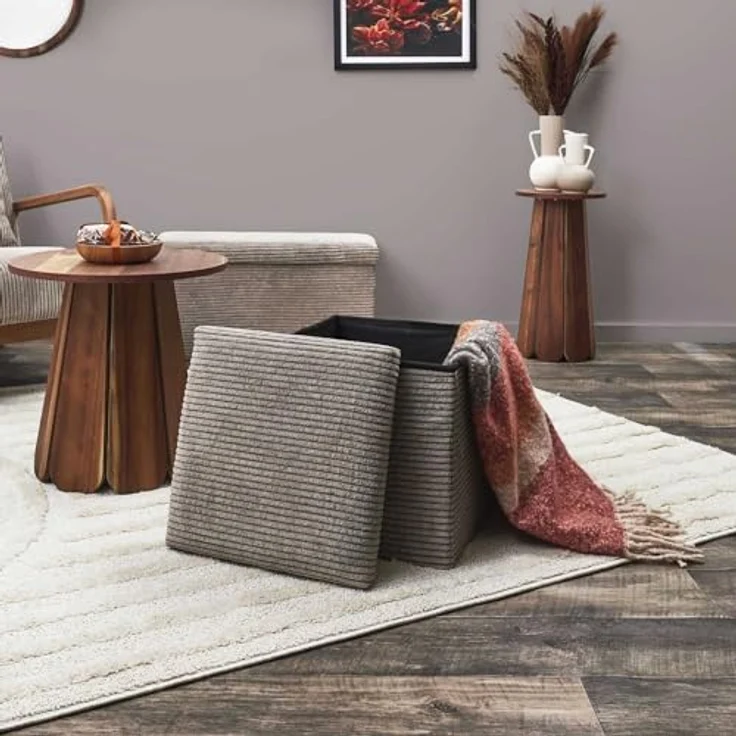 HOME DECO FACTORY, HD0274, Cotele Scott Taupe Faltbare Ottoman-Truhe, Weichheit, Möbel, Sitz, Faltbare Truhe und Bank, 38 x 38 x 38 cm, Sitzhöhe 38 cm, Taupe – Bild 2
