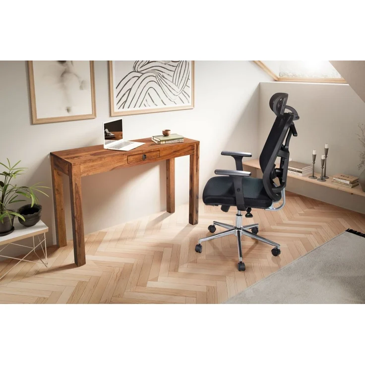 Schreibtisch Sheesham Massivholz 118x40x76cm mit Schublade Homeoffice platzsparend – Bild 3