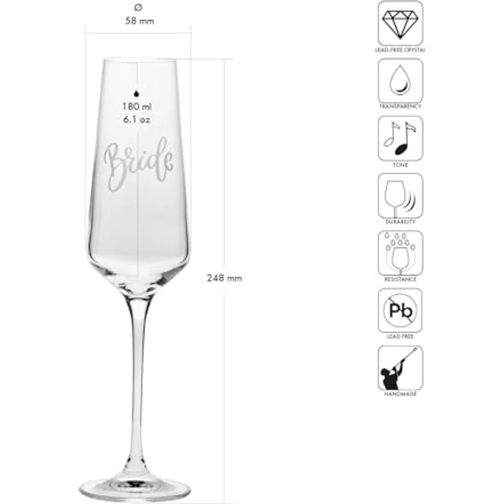 Krosno Champagnergläser Bride and Team Bride 4er Set 180 ml- Prosecco-Sekt- gläser, handgefertigt aus bleifreiem Kristallglas matt weiß verziert - JGA Gläser für Junggesellinnenabschied – Bild 2