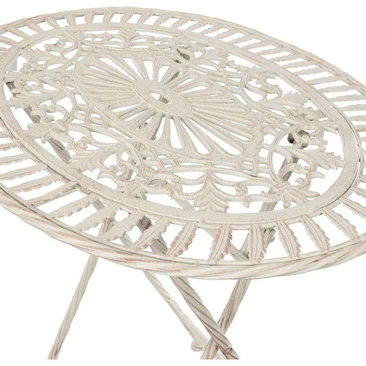 Moritz Bistro Set Tisch oval + 2 Stühle weiß antik 3-teilig Sitzgruppe Balkonmöbel Gartendeko Set Bistrotisch Bistrostühle aus Gusseisen – Bild 5