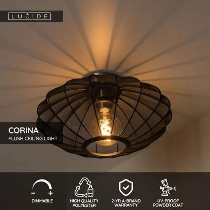 LUCIDE CORINA Deckenleuchte, Ø 40 cm, 1xE27, Schwarz, geeignet für LED-Lichtquellen, dimmbar – Bild 3