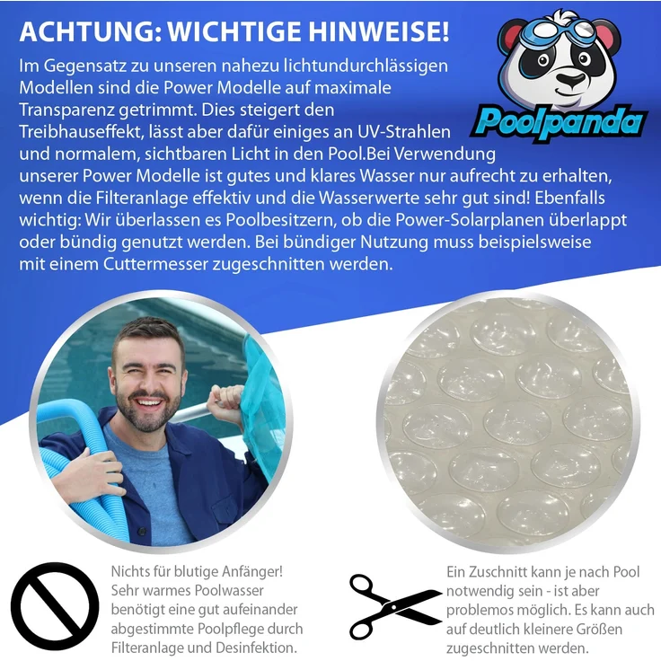Poolpanda Pool Solarfolie Ø 600 cm Power rund | transparent | 300 my | 16 mm Luftblasen – Bild 5