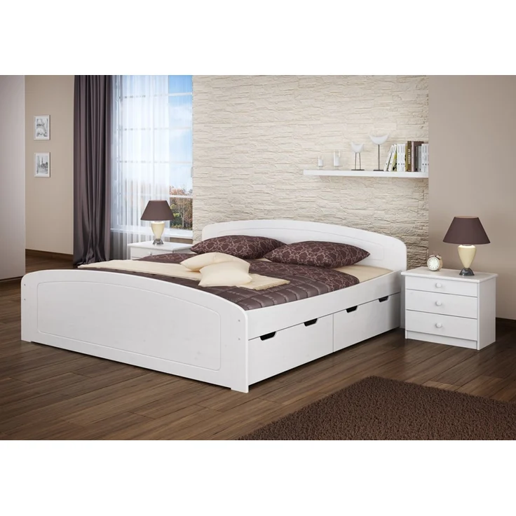 Doppelbett 3 Bettkasten 200x200 Seniorenbett Ehebett Massivholz Kiefer Zubehör wählbar V-60.50-20W Federleisten und Matratze – Bild 2