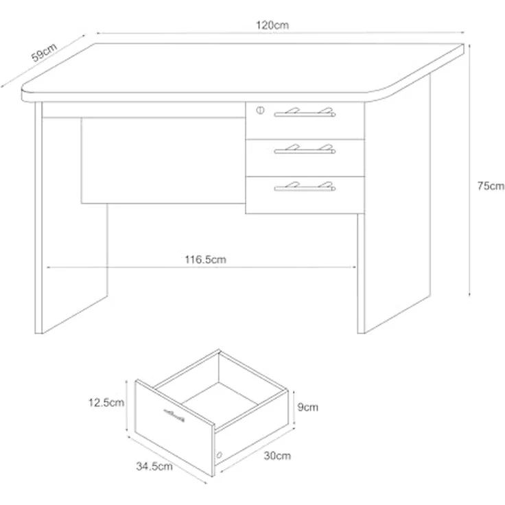Schreibtisch Ragunda mit 3 Schubladen [en. casa] – Bild 2