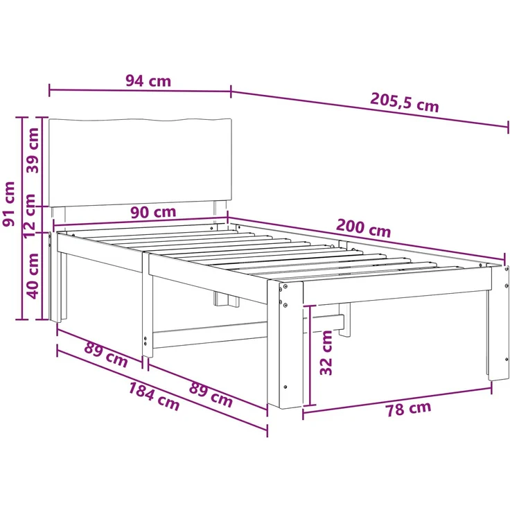 vidaXL Einzelbettgestell mit Kopfteil ROSTOCK Dunkelbraun 90 x 200 cm 903413 – Bild 10