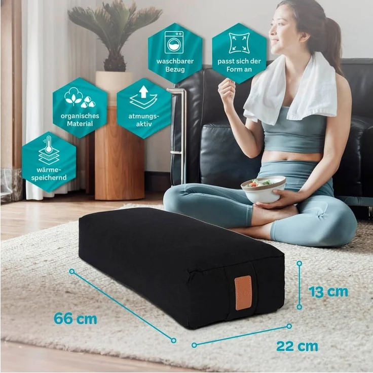 #DoYourYoga Yogakissen Yoga Bolster Paravati, gefüllt mit Bio-Buchweizenschalen,Yogakissen 67x22x13cm – Bild 2