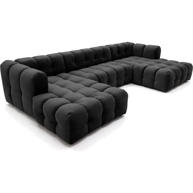 Wohnlandschaft Sofa U-Form SOLVIE in Stoff Tiffani Schwarz – Bild 2