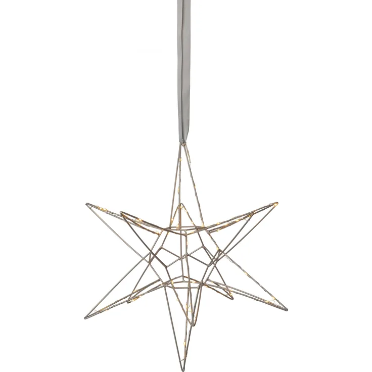 Hängender 3D Metallstern Lizzy 60 LEDs mehrzackig silber Ø 47cm
