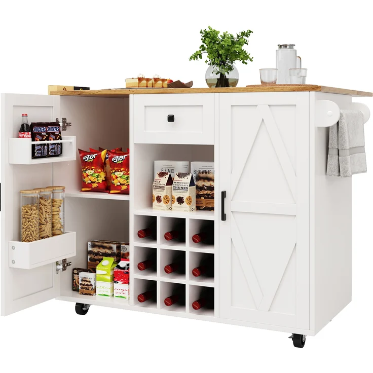 Küchenwagen 137,5x40x95,6 cm (ausgeklappt 137,5x65x95,6 cm), klappbar mit Stauraum, weiß, MDF – Bild 5