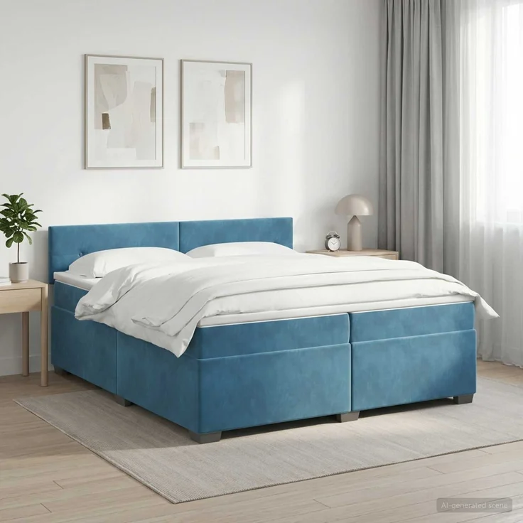 vidaXL Boxspringbett mit Matratze Dunkelblau 200 x 200 cm Samt 3450786 – Bild 1