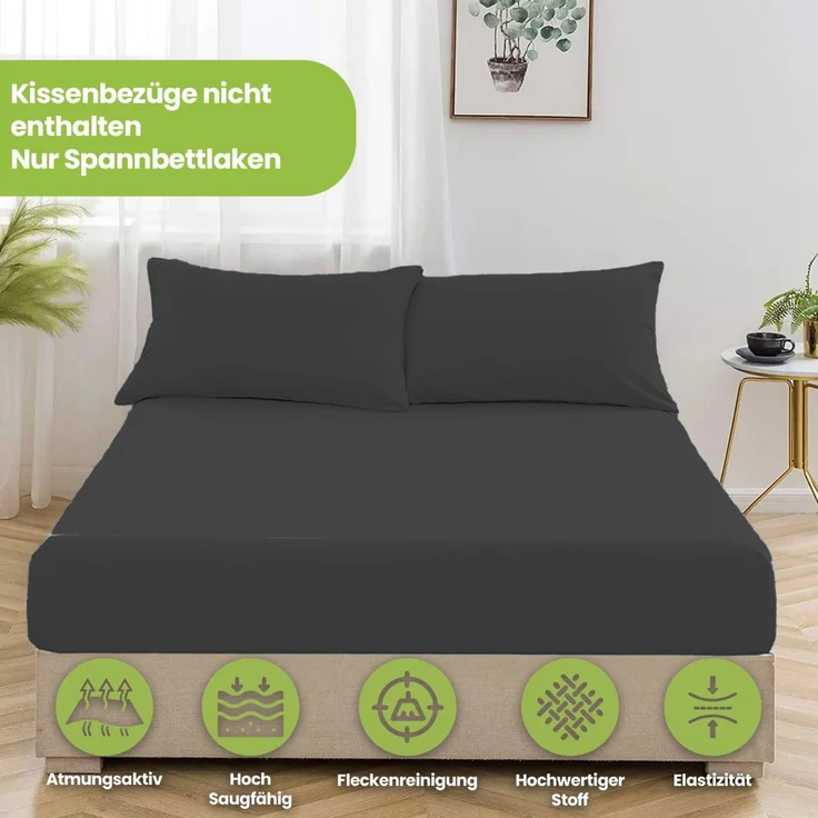Jersey Spannbettlaken 140-160x200cm Baumwolle weich bügelfrei komfort Anthrazit – Bild 3