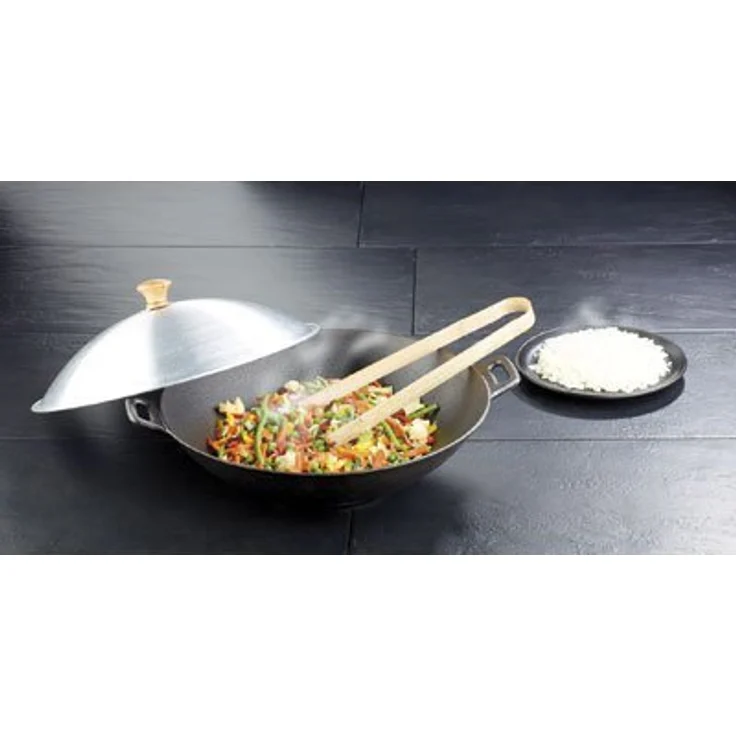 Tornwald-Schmiede Wokpfanne: Gusseisen Wok Set (NC-2869), 37cm (Wok Pfanne Gusseisen, Wok Kochtopf, Geschenkideen) – Bild 2