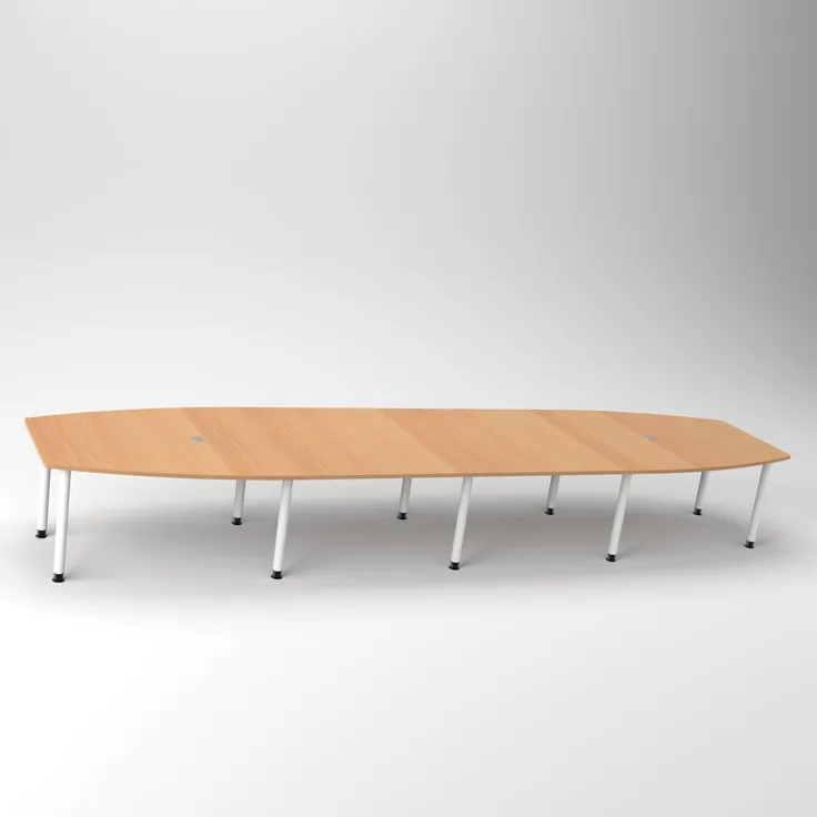 Rheinland Möbel Konferenztisch KONTI 520x130 cm – ovaler Besprechungstisch in Eiche mit weißen Rundrohrfüßen & 2 Kabelauslässen, erweiterbarer Meetingtisch für 16–18 Personen, moderner XXL-Tisch fürs Büro