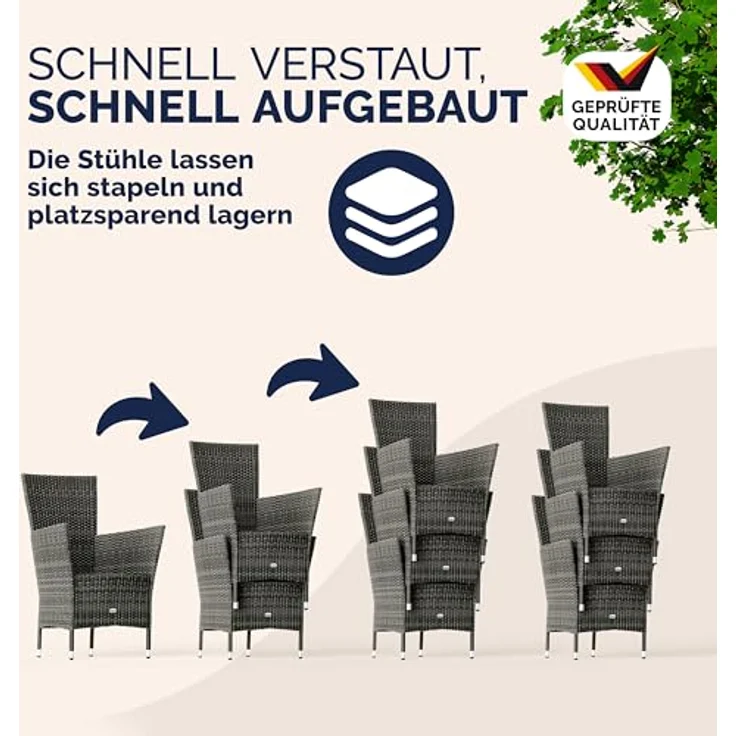 CASARIA® Gartenmöbel-Set, grau, mit Esstisch 150x90 cm – Bild 8