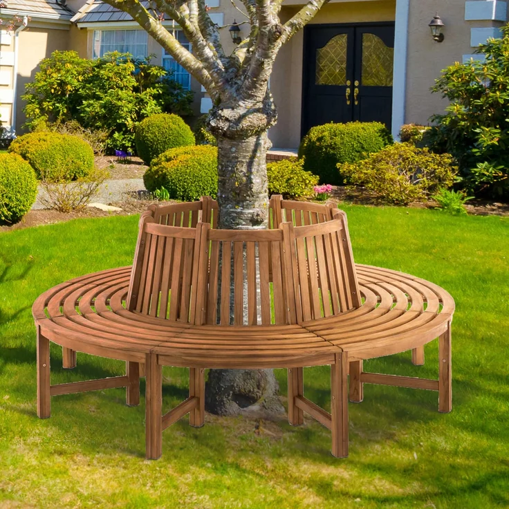 Baumbank SUTOR - Holz Teak 200x200x89.5 cm | Kreisrunde Sitzbank Mit Lehne Baumbank Gartenbank Für Baum – Bild 3