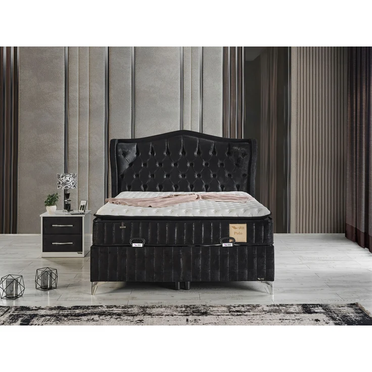 Schlafzimmer-Set "Lavendia" – Bett mit Bettkasten, Nachttisch und Matratze-Anthrazit – Bild 2