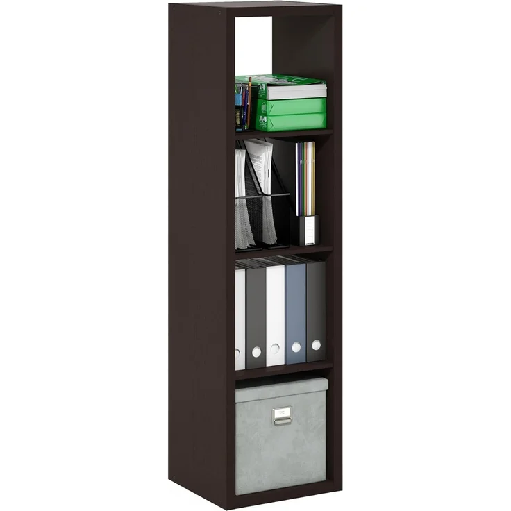 Furinno Cubicle Open Back Dekorativer Vertikalwürfel-Aufbewahrungsorganisator, 4 Würfel, Dunkle Eiche