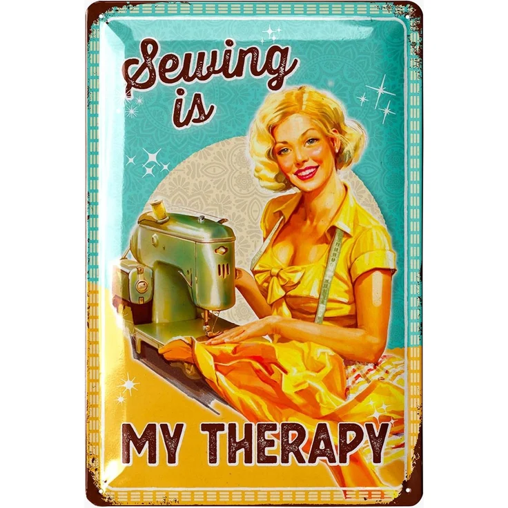 LANOLU Blechschild Sewing Therapy 20x30cm – Metall – Mehrfarbig – 20295 – Bild 1