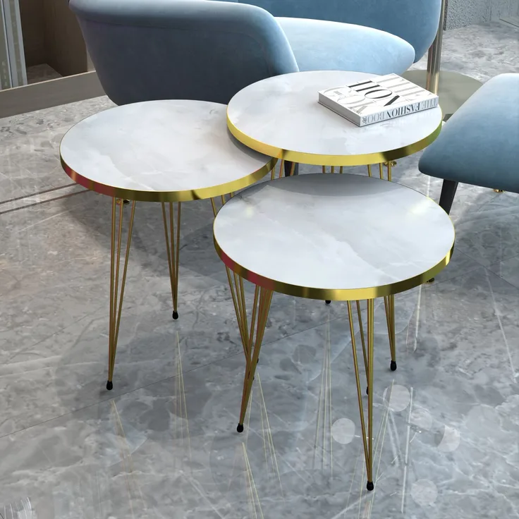 Satztisch Skibby im 3er Set Marmor, weiß / Gold [en. casa]