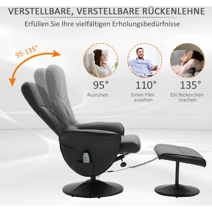 HOMCOM Relaxsessel mit Fußhocker, Kunstleder, Stahl, Schwarz, 76B x 81T x 105H cm – Bild 6