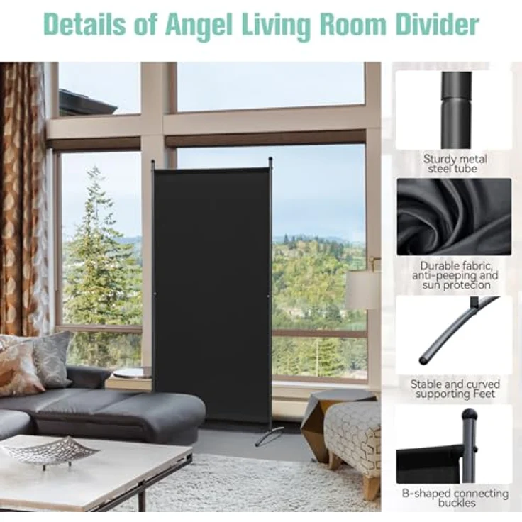 Angel Living Paravent Raumteiler-Paravent, 81x180 cm Sichtschutz aus Stahl & Polyester (1 St), Balkon-Trennwand in Schwarz – Bild 5