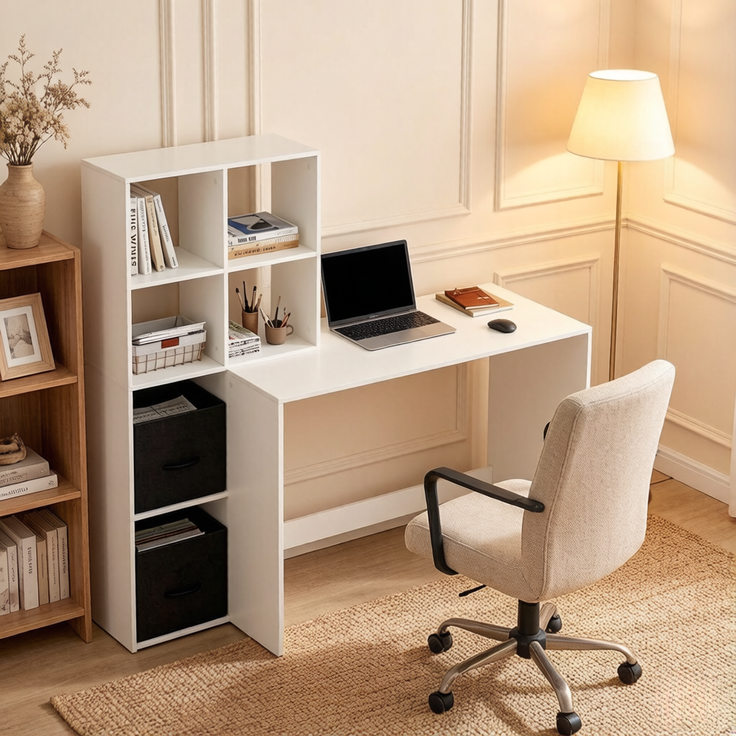 Multifunktionale Schreibtisch,Bürotisch,Computer-Schreibtisch,Spieltisch,Arbeitstisch,Schreibtisch(nur mit Schreibtisch)--Weiß--140.5x50x134cm--YOUDENOVA