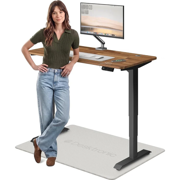 Desktronic HomePro Elektrisch höhenverstellbarer Schreibtisch 140x70cm Massive Walnuss/Schwarz mit Memory-Funktion, Anti-Kollisions Technologie, USB-A und USB-C-Ladeanschlüssen – Bild 1