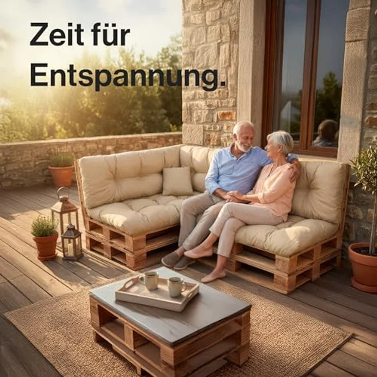 Palettenkissen Set Wetterfest – Sitzkissen für Europaletten – Palettenpolster, gefüllt mit granuliertem Poulirette-Schaum – Inkl. 3x Sitzkissen 120x80 +Rückenlehne 120x40 sowie 60x40 & 40x40 – Bild 6