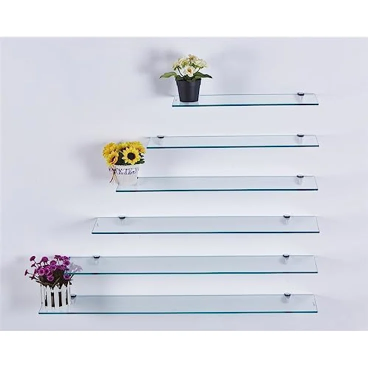 HOOZ Wandregal aus Sicherheitsglas mit Halterung - Klarglas - 30 x 18 x 0,6 cm, 1-tlg, mit geschliffenen Kanten – Bild 10