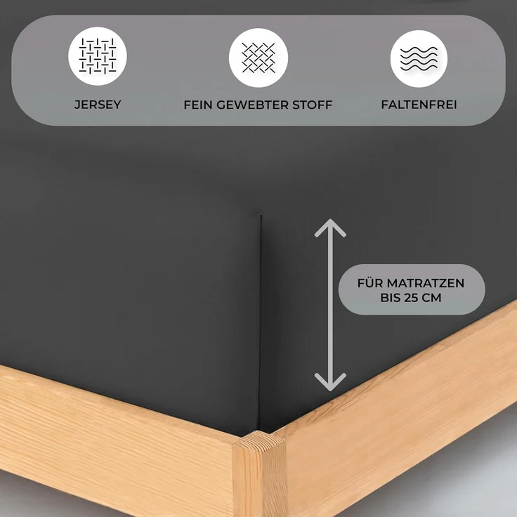 Buymax® Spannbettlaken 140x200 cm Baumwolle 100% Spannbetttuch Bettlaken Jersey, Matratzenhöhe bis 25 cm, Farbe Anthrazit ÖKO TEX Standard – Bild 3