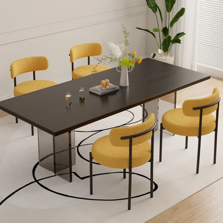 Hawthyhome Esszimmerstühle 4er Set Polsterstuhl mit runder Rückenlehne, Teddy Stoff Boucle Bezug, weich & kuschelig, ergonomisches Design, stabiles schwarzes Metallgestell, vielseitig für Esszimmer, Küche & Wohnbereich, Gelb