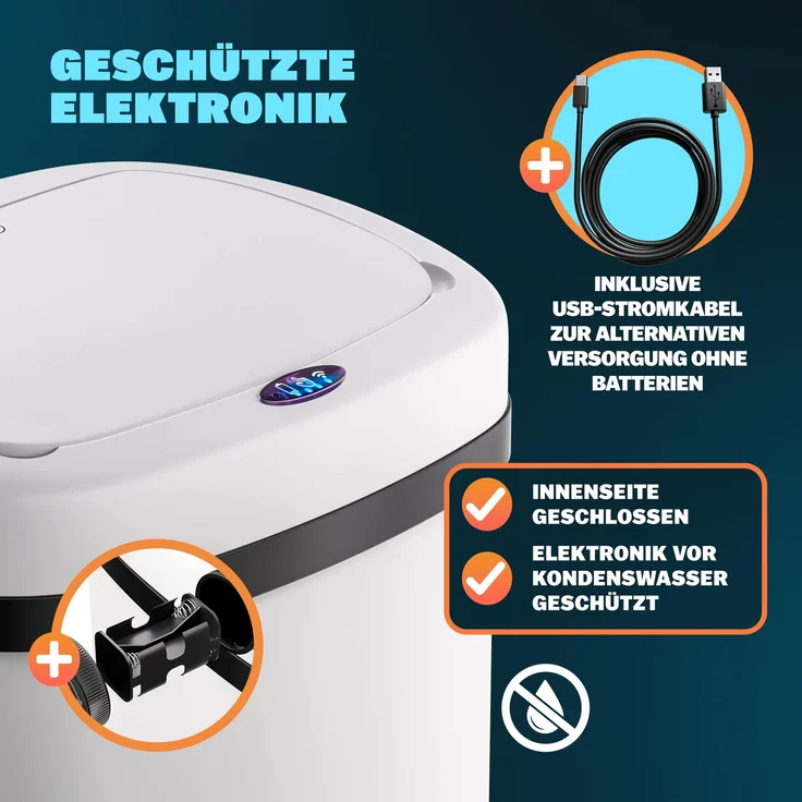 monzana Mülleimer mit Sensor-Automatik und LED Display, berührungslos, Edesltahl, 58 Liter, Weiß – Bild 6