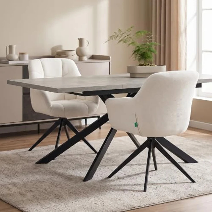 DUBI Möbel Drehstuhl Mika-Mila, creme, 360° drehbar, Metallgestell, 125 kg Belastbarkeit, 65x81x66 cm – Bild 2