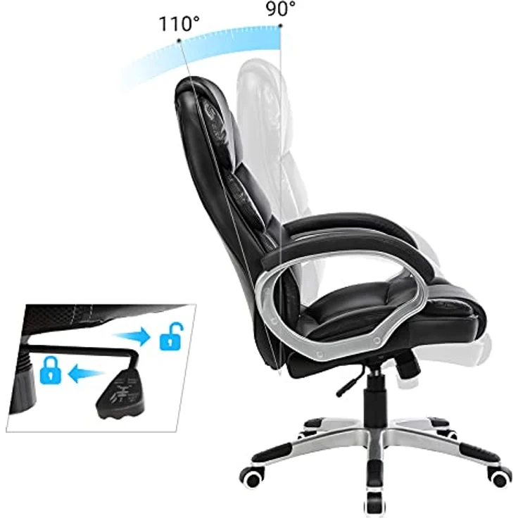 Songmics Bürostuhl Chefsessel Drehstuhl Computerstuhl SGS EN12520 Sitzhöhenverstellung office Stuhl Polsterung, OBG24B – Bild 5