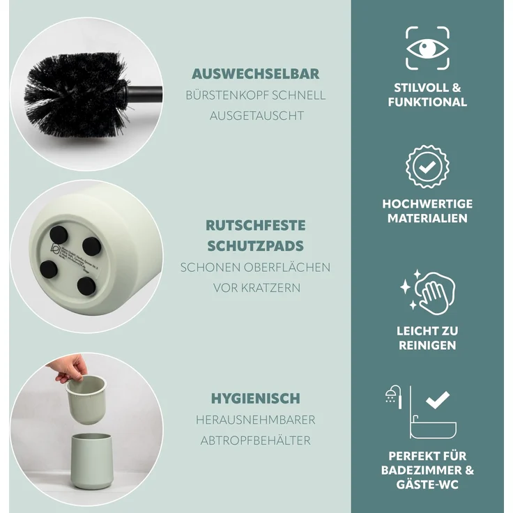 Bad-Accessoires Set TESERO 2tlg. bestehend aus 1x WC-Garnitur, 1x Kosmetikeimer aus Kunststoff in Salbei – Bild 6