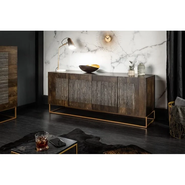 riess-ambiente Sideboard ONYX 180cm dunkelbraun / gold (Einzelartikel, 1 St), Massivholz · Achat · Edelstein · Metall · Kommode · Wohnzimmer – Bild 3