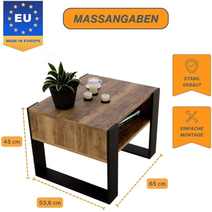 CraftPAK Couchtisch aus hochwertigem Holz mit Ablagefläche - Größe 53 6T x 65B x 45H cm, Couchtisch – Bild 3