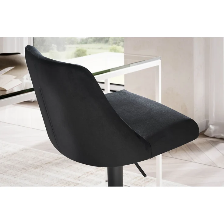 Barhocker Samt Schwarz mit Lehne höhenverstellbar 86-106cm Metallfuß gepolstert – Bild 6