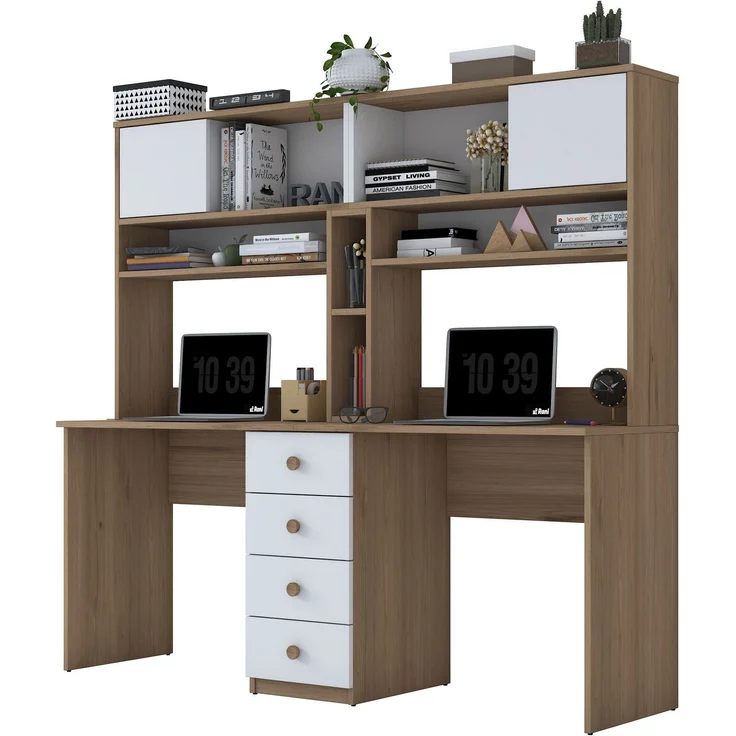 Skye Decor 'HA130 - 4017' Schreibtisch, Walnuss / Weiß, 180 x 166,3 x 50 cm – Bild 8