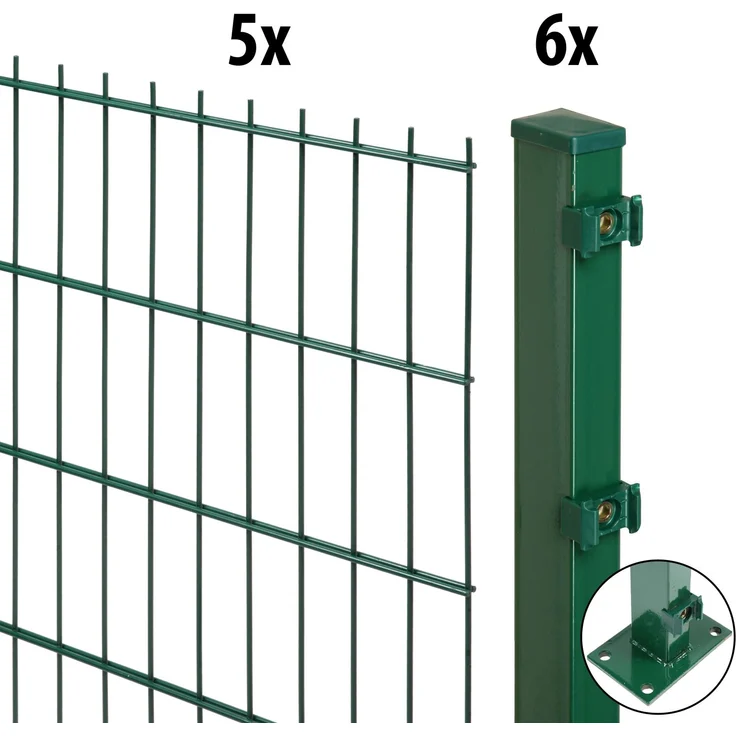 Garden 'N' More Doppelstabmattenzaun Set excellent, 163 cm hoch, grün, 5 Elemente für 10 m, 6 Pfosten mit Bodenplatte – Bild 2