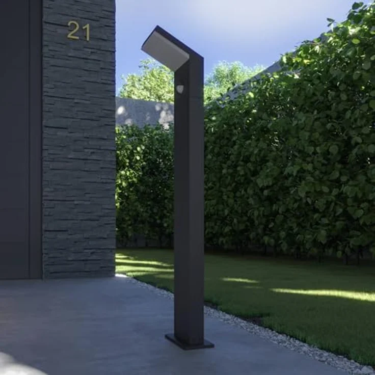 Arcchio LED Außenleuchte Yolena, moderne Pollerleuchte mit Bewegungsmelder, spritzwassergeschützt, Schwarz, Aluminium, 1-flammig, IP54 – Bild 4