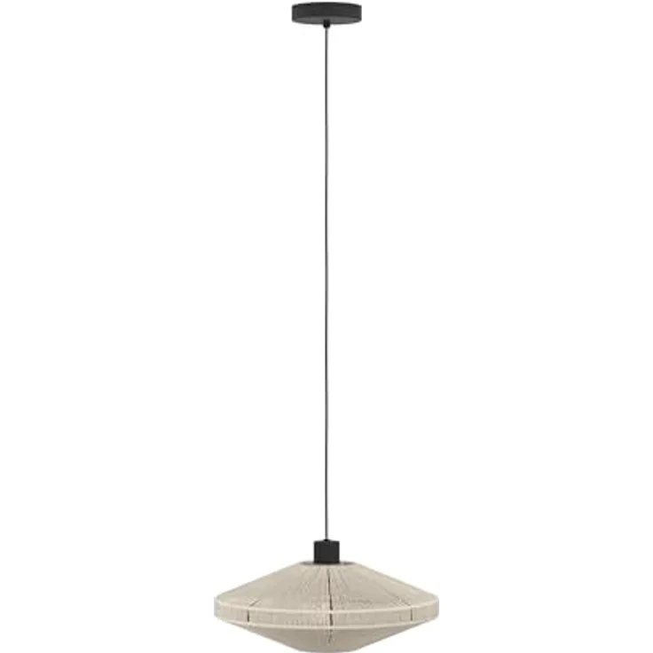EGLO Hängelampe Midsumer, Pendelleuchte über Esstisch, Esszimmerlampe Japanisch, Metall in Schwarz und Textil in Creme, E27 Fassung, Ø 38 cm – Bild 2