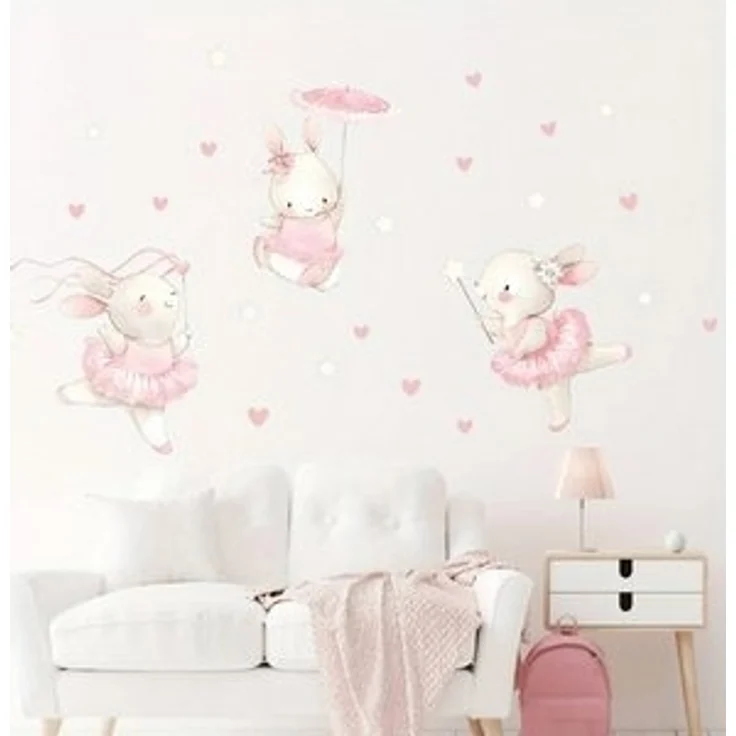 Montegoni Wandtattoo Kinder Tier Wandsticker (Dekoration Kindergarten Heimdekoration, Wandaufkleber mit Kaninchen tanzen Herz Möbel), Wandtattoo für Mädchenzimmer, Babyzimmer – Bild 6