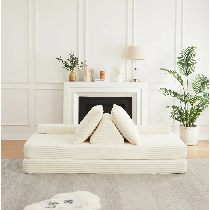 Modulares Cord-Sofa mit verschiebbaren Rücken- und Armlehnen, 211,5x106,5x62 cm, Beige – Bild 2